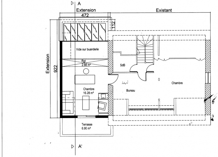 Extension et Surélévation : Plan étage