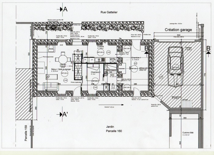Surélévation d'une maison et construction d'un garage : Plan RDC 