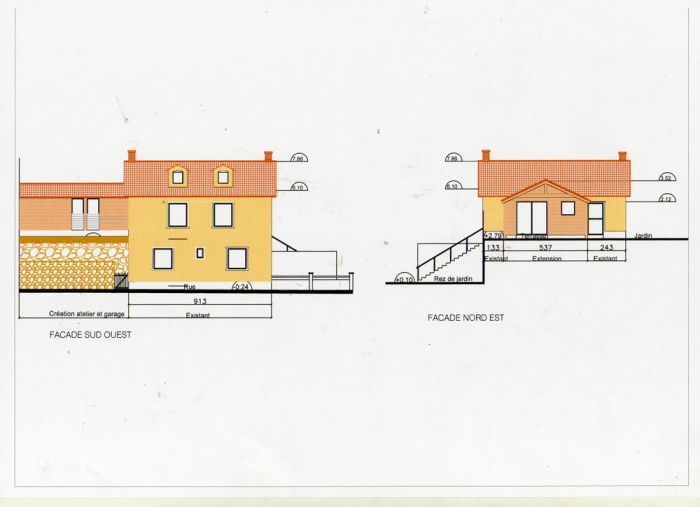 Rénovation, extension d'une maison et construction d'un garage ( projet en cours ) : Façades rue et jardin projet