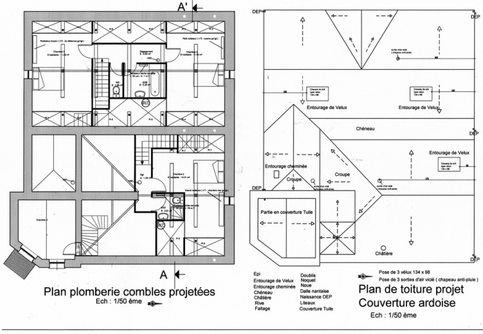 Rénovation d'une maison et aménagement de combles : Plan projet 