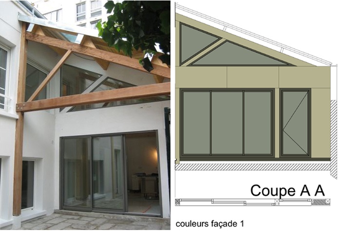 Sur�l�vation d'une maison de ville, Paris XXe : 4-12-2010-SAP-fa�ade cour