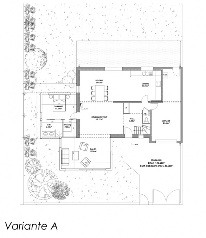Extension d'une maison d'habitation (44) : Plan A